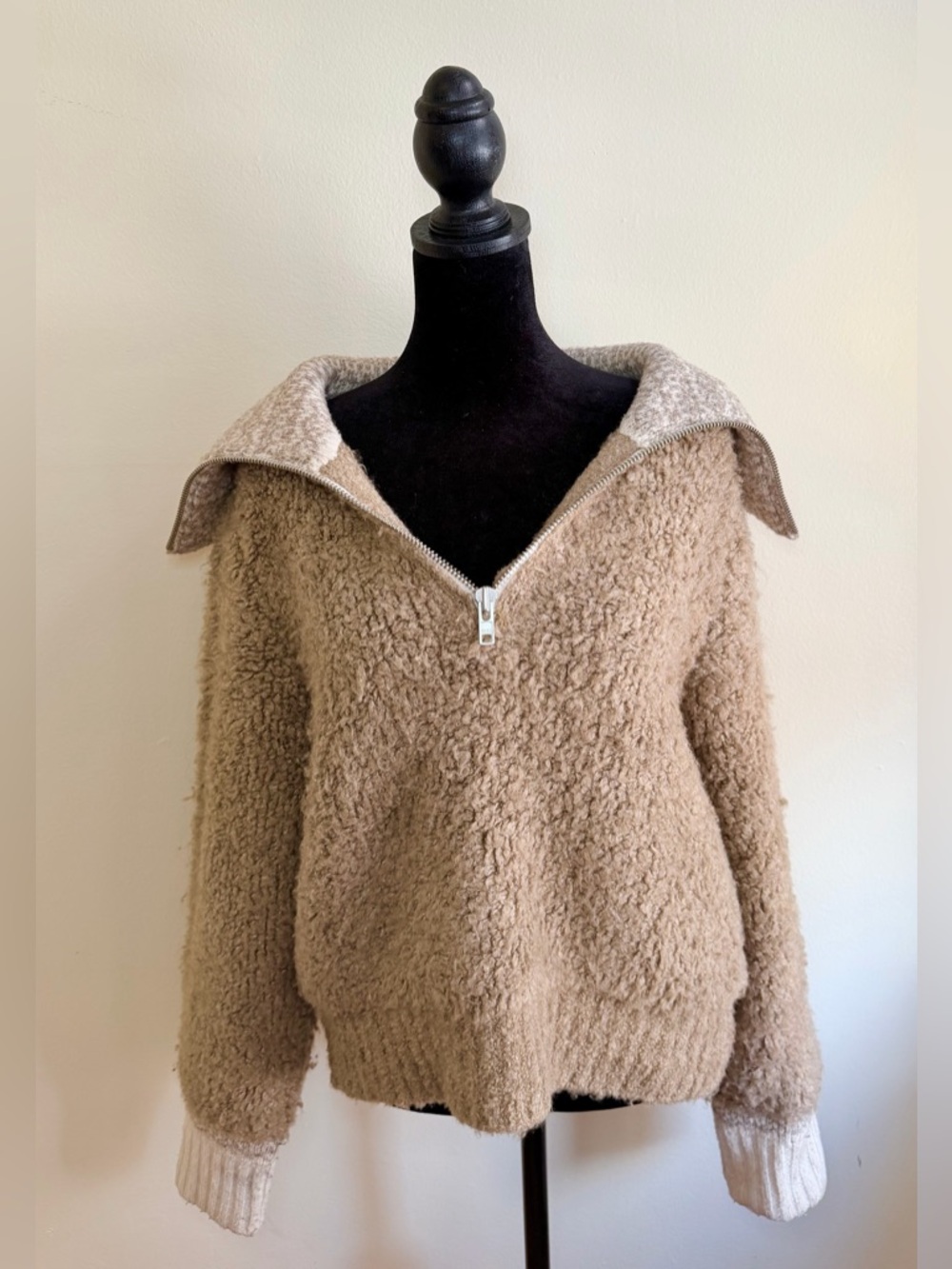 DH NY Ski Sweater Brown Cream Size S Thick Heavy Knit Cozy Winter Pullover